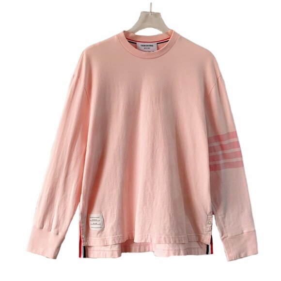 Thom Browne Tops - Thom Browne Pink Classic Four-Bar Cotton Crewneck Long Sleeve Sweatshirt